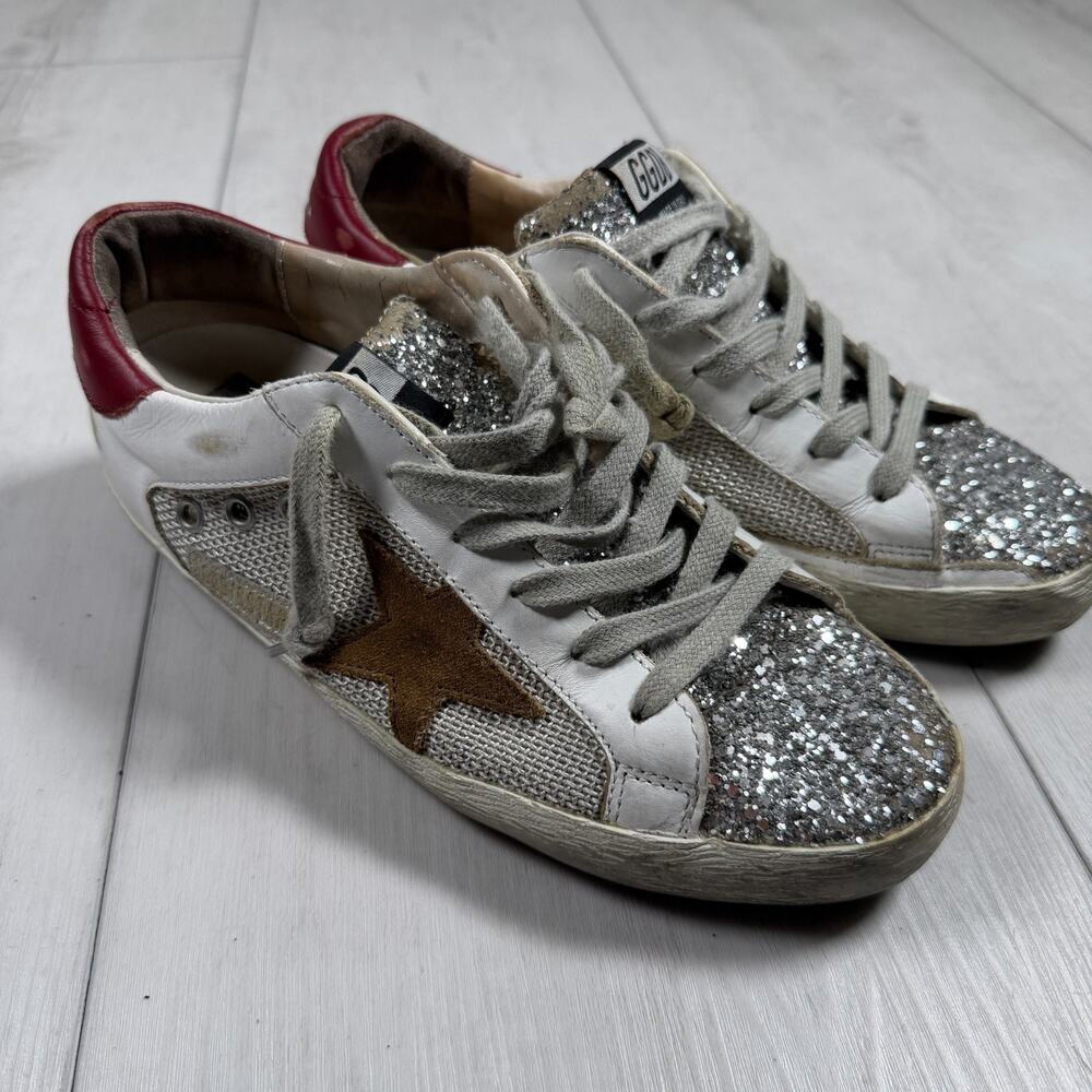 Golden Goose Superstar White Red Star Glitter 39 Euro/ 8.5 US Women's